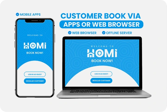 Customer book via apps or web browser